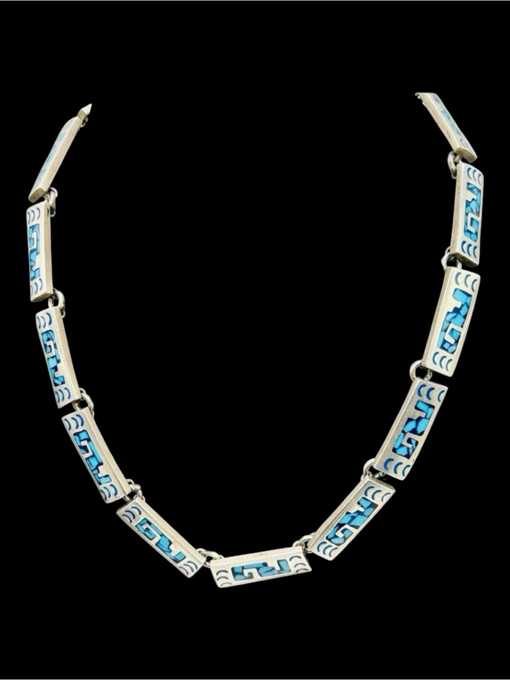 Vintage Mexico Sterling Inlaid Turquoise Necklace